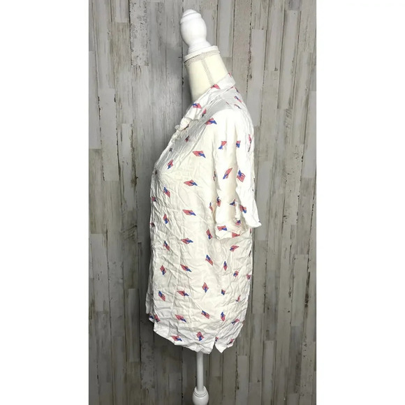 Denim & Flower Men's Large American Flag Print Short Sleeve Button Up Shirt - Picture 4 of 5